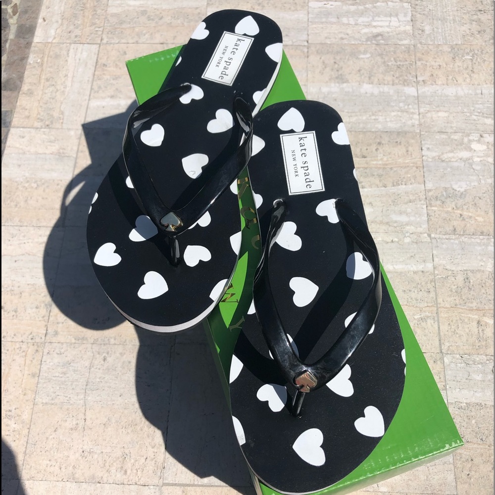 Kate Spade Nassau Flip Flops, black with white